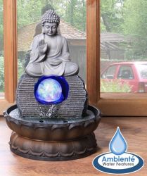 Fuente de Mesa Buda con Esfera de cristal y Luz de Ambienté  Ancho 20.5cm x Alto 30cm - Ambienté™