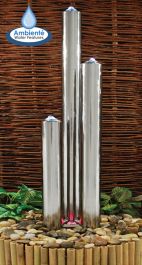 Fuente de Agua Tres Tubos de Acero Inoxidable Pulido - Luces LED - 185cm Ambienté™