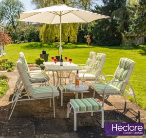 Hadleigh Reclining 6 Seater Garden Dining And Leisure Furniture Set In White By Hectare®