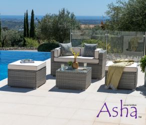 Conjunto de Sofá Modular de Jardín, Sherborne - 2 plazas con 3 Mesa/Taburete - Combinación Gris - por Asha™