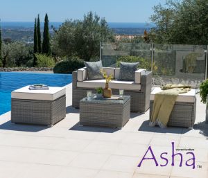 Sherborne 2 Seater Garden Sofa With 3x Table/Footstool in Mixed Grey - by Asha™