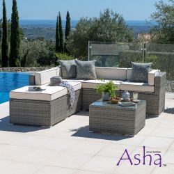 Conjunto de Sofá Modular Esquinero de Jardín, Sherborne - 6 Piezas - Combinación Gris - por Asha™