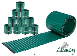 Pack de 10x 5m Rollo de Perfil Delimitador para Jardín de Acero Galvanizado Corrugado - Verde - A16.5cm