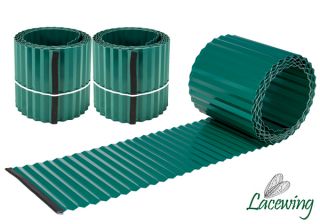 Pack de 2x 5m Rollo de Perfil Delimitador para Jardín de Acero Galvanizado Corrugado - Verde - A16.5cm