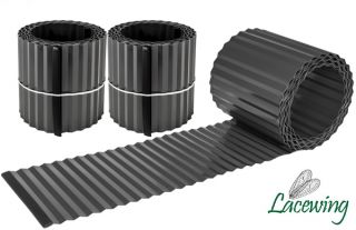 Pack de 2x 5m Rollo de Perfil Delimitador para Jardín de Acero Galvanizado Corrugado - Negro- A16.5cm