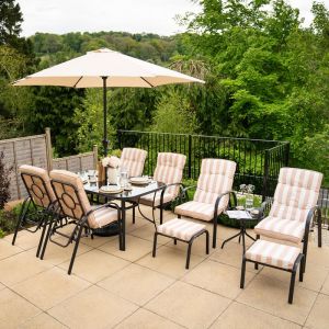 Hadleigh Reclining 6 Seater Garden Dining And Leisure Furniture Set In Beige By Hectare®