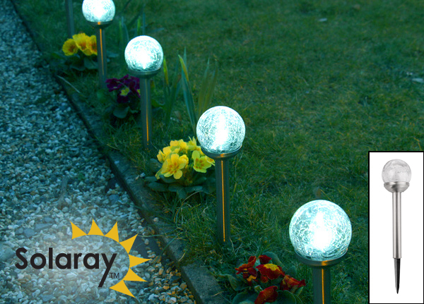 Balizas Solares de Cristal Agrietado y Acero Inoxidable para Jardín con Luces LED de Solaray - 2 Unidades