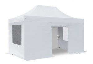 Standard Plus 3m x 4.5m Foldable Pop Up Steel Gazebo Set In White - Complete With Carry Bag