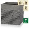 Set of Two H23cm Small Light Grey Fibrecotta Brick Design Cube Pots - By Primrose™