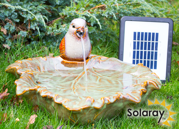 Fuente de Agua Solar con Pájaro Pinzón sobre una Hoja - D40cm de Solaray™