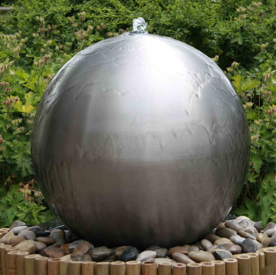 Fuente Esfera de Acero Inoxidable Cepillado - Luces LED - 45cm