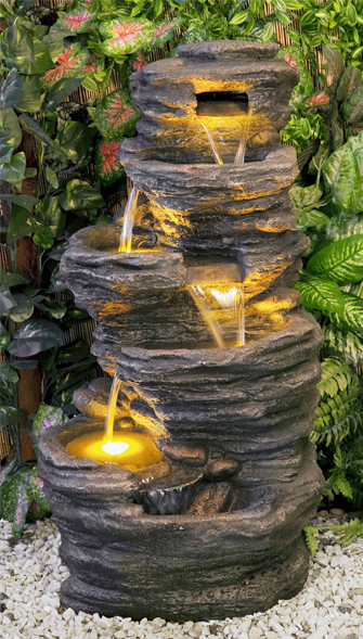 Fuente Cascada de Agua Avoca 5 Alturas - Luces LED