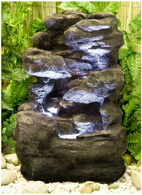 Fuente Cascada de Agua Rocosa 4 Alturas - Luces LED